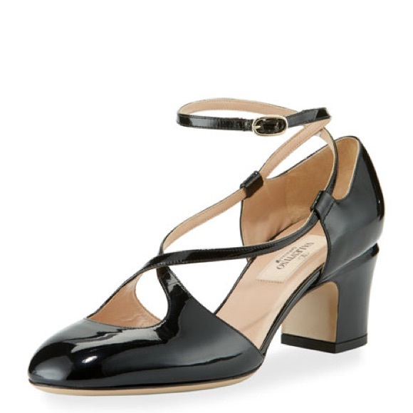 Valentino Garavani Shoes - Valentino Crisscross Patent Ankle-Wrap Pump Black